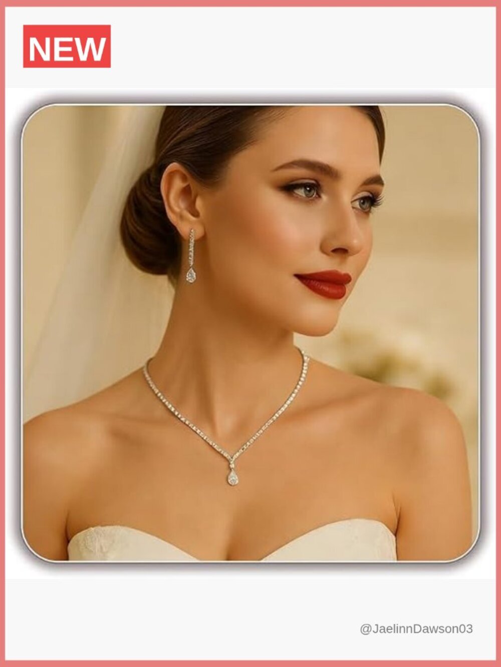 Silver Rhinestone Necklace Earring Set for Women - Dainty Wedding Jewelry